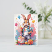 Glückliches Kaninchen mit Kuchen | Postkarte (Stehend Vorderseite)