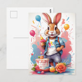 Glückliches Kaninchen mit Kuchen | Postkarte (Vorne/Hinten)