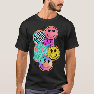 Glückliches kariertes Smiley-Gesicht Bunt T-Shirt
