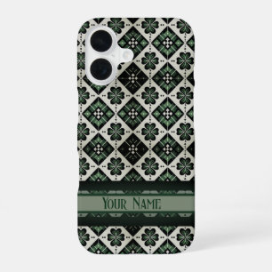 Glückliches Karomuster mit Kleeblatt iPhone 16 Hülle