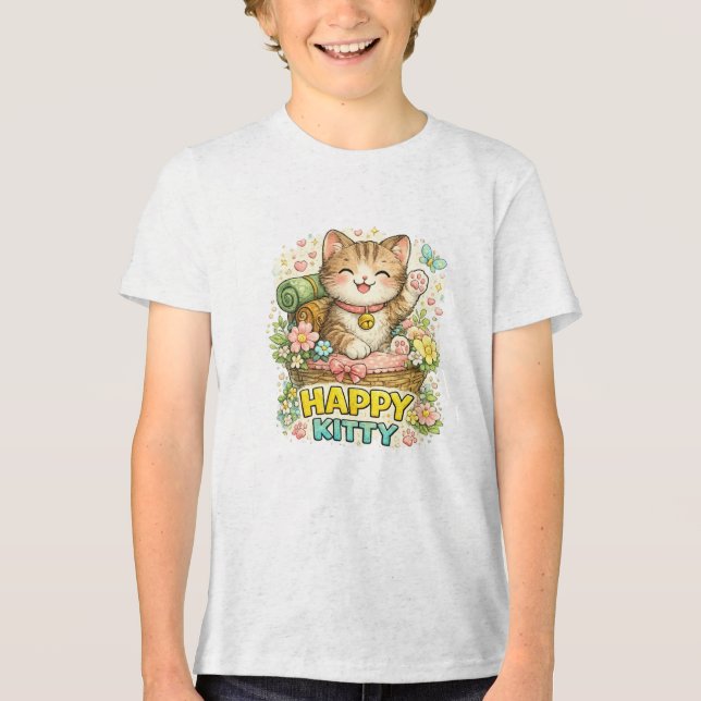Glückliches Kätzchen Tri-Blend Shirt (Vorderseite)
