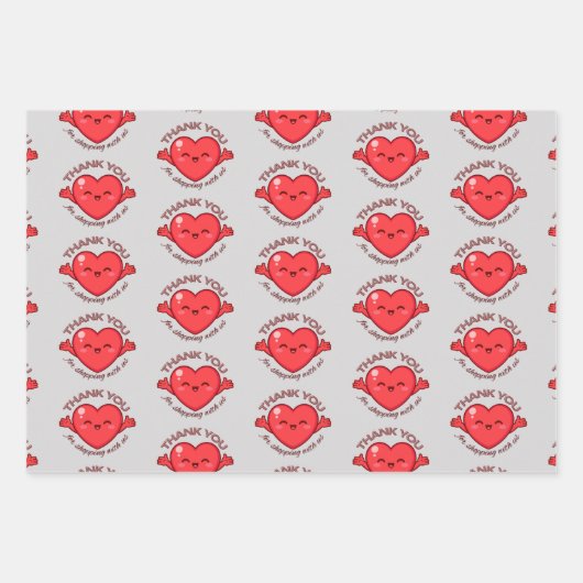 Glückliches Kawaii Herz Danke für Ihren Einkauf be Geschenkpapier Set (Vorderseite)