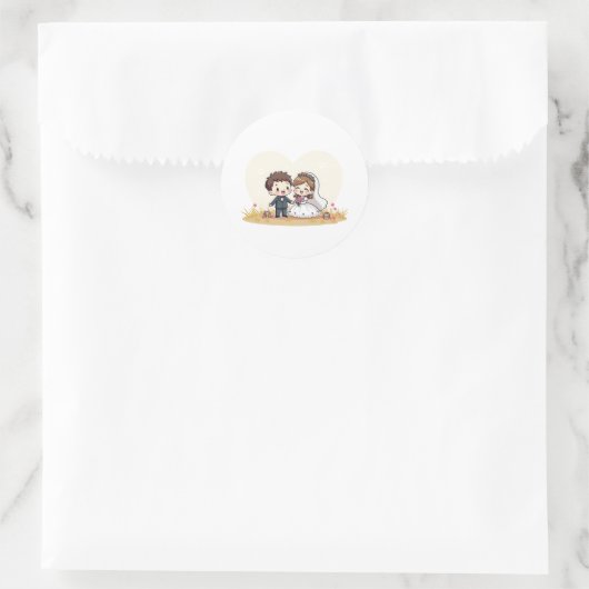 Glückliches Kawaii-Hochzeitspaar Runder Aufkleber (Tasche)