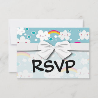glückliches kawaii Regenbogen- und Wolkenhimmel-Mu RSVP Karte