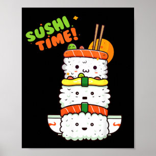 Glückliches Kawaii Sushi und Sonnenschein Bereit f Poster