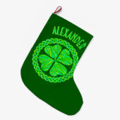 Glückliches keltisches Kleeblatt-vierblättriges Großer Weihnachtsstrumpf (Vorderansicht (hängend))