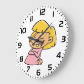 Glückliches kichendes Cartoon-Mädchen Große Wanduhr (Winkel)