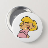 Glückliches kicherndes Cartoon-Mädchen Button (Vorne & Hinten)
