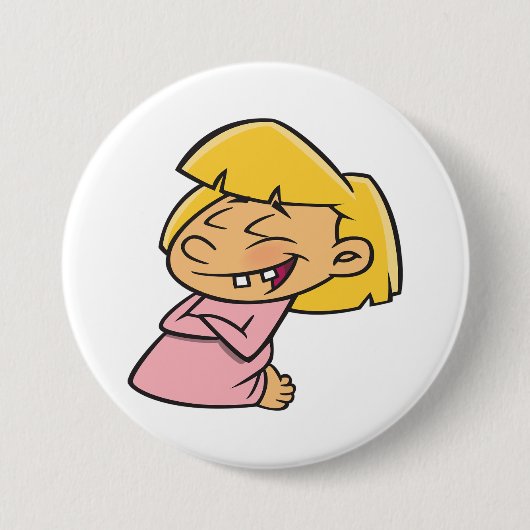 Glückliches kicherndes Cartoon-Mädchen Button (Vorderseite)
