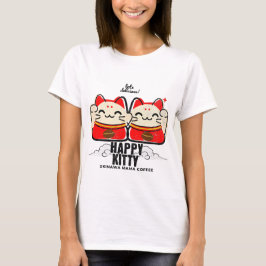 Glückliches Kitty-Kaffee-T-Shirt Süße Glückskatze T-Shirt