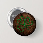 Glückliches Kleeblatt auf lederner Beschaffenheit Button (Vorne & Hinten)