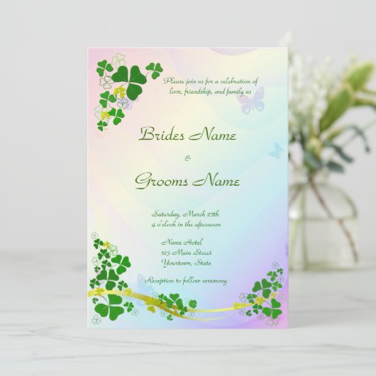 Glückliches Kleeblatt Hochzeitseinladung Einladung (Stehend Vorderseite)