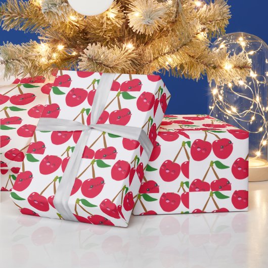 Glückliches Lächeln Kawaii Kirsche Frucht Geschenkpapier (Feiertage)