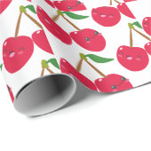 Glückliches Lächeln Kawaii Kirsche Frucht Geschenkpapier (Rolleneckpunkt)
