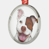 Glückliches lächelndes Pitbull Silbernes Ornament (Links)