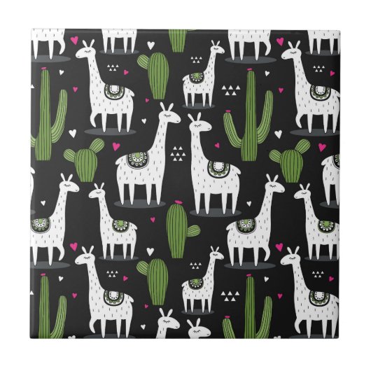 Glückliches Lama-Muster Fliese (Vorderseite)