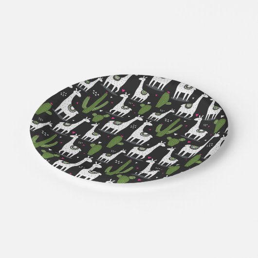 Glückliches Lama-Muster Pappteller (Schrägansicht)