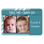 Glückliches Leben hinzufügen 2 Fotos und Namen tür Magnet (Horizontal)