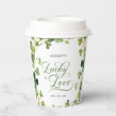 Glückliches Liebes-Brautjungferparty Grüner Kleebl Pappbecher (Rückseite)
