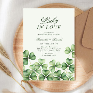 Glückliches Liebespaar, Grüne Kleeblatt-Verlobungs Einladung