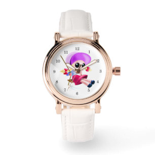 Glückliches Mädchen beim Schaukeln beobachten Armbanduhr