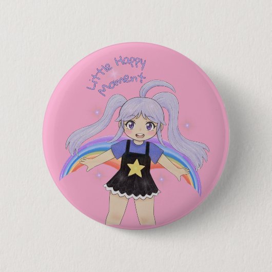 Glückliches Mädchen Handgezeichnete Illustration – Button (Vorderseite)