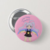 Glückliches Mädchen Handgezeichnete Illustration – Button (Vorne & Hinten)