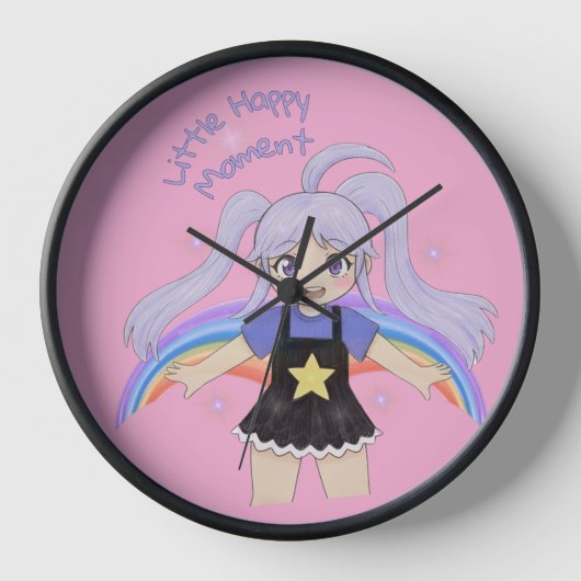 Glückliches Mädchen Handgezeichnete Illustration – Uhr (Vorderseite)