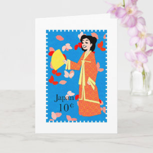 Glückliches Mädchen Japan Stempel Kunst Gefaltete Karte
