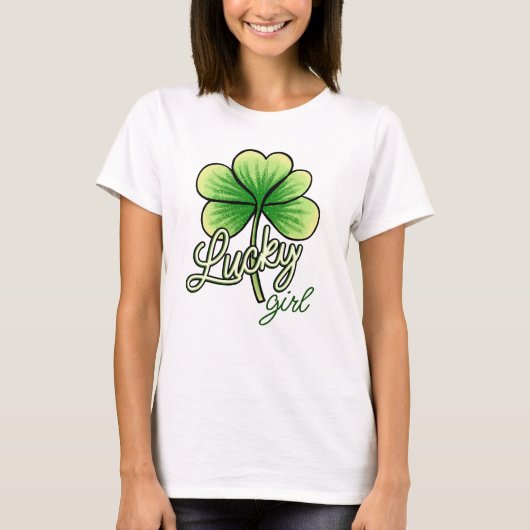 Glückliches Mädchen Kleeblatt St. Patrick's Day T-Shirt (Vorderseite)