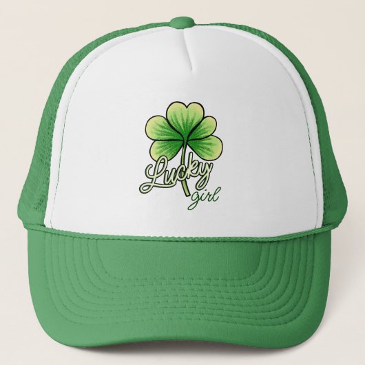 Glückliches Mädchen Kleeblatt St. Patrick's Day Truckerkappe (Vorderseite)