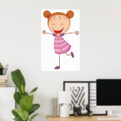 Glückliches Mädchen Stickfigur Ginger Haare Buns Poster (Heimbüro)