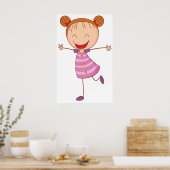 Glückliches Mädchen Stickfigur Ginger Haare Buns Poster (Küche)