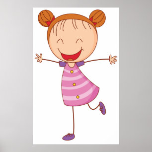 Glückliches Mädchen Stickfigur Ginger Haare Buns Poster