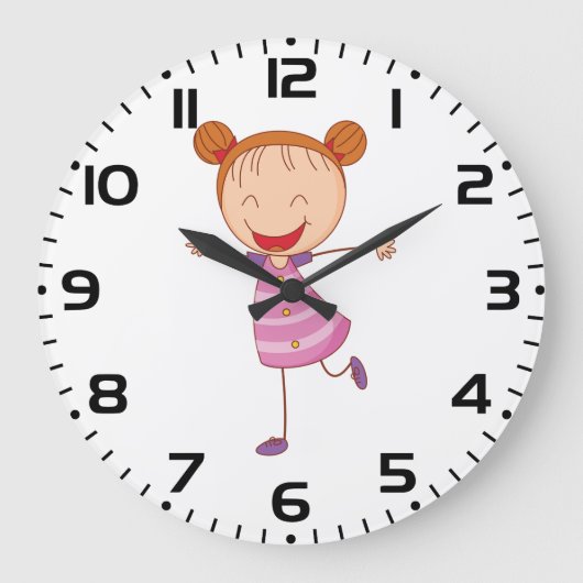 Glückliches Mädchen-Stickfigur mit Ingwerhaar und Große Wanduhr (Vorderseite)