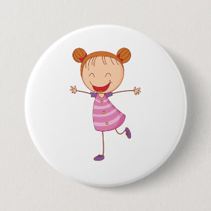Glückliches Mädchen Stickfigur Oranger Haar Dutt Button