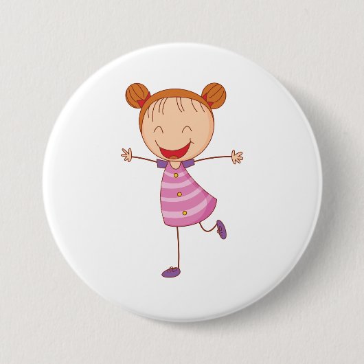 Glückliches Mädchen Stickfigur Oranger Haar Dutt Button (Vorderseite)