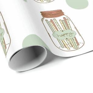 Glückliches Mason-Glas und Strohhalme Verpackungsp Geschenkpapier