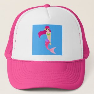 Glückliches Meerjungfrau-Mädchen mit dem rosa Ha Truckerkappe