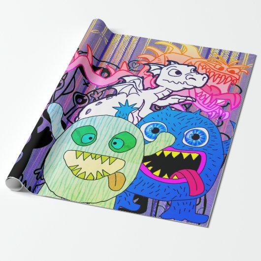 GLÜCKLICHES MONSTER FUN FUN FARBBIGES Wrapping Pap Geschenkpapier (Ungerollt)