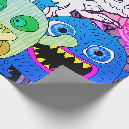 GLÜCKLICHES MONSTER FUN FUN FARBBIGES Wrapping Pap Geschenkpapier (Ecke)