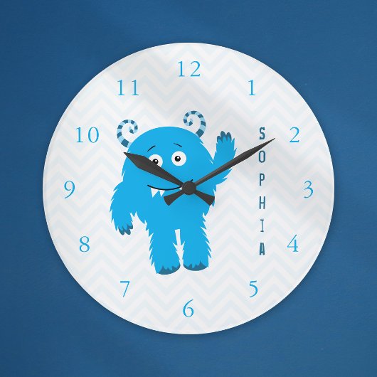 Glückliches Monster mit Vorname, kleines Kind Große Wanduhr