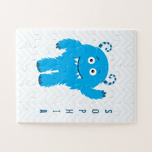 Glückliches Monster mit Vorname, kleines Kind Puzzle (Horizontal)