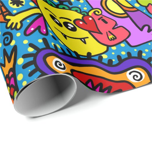 GLÜCKLICHES MONSTER-Wrackpapier Geschenkpapier (Rolleneckpunkt)