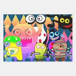 GLÜCKLICHES MONSTERS Wrapping Paper Flat Sheet Set Geschenkpapier Set