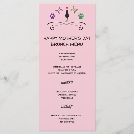Glückliches Muttertagsmenü mit schwarzer Katze Menükarte (Vorderseite)