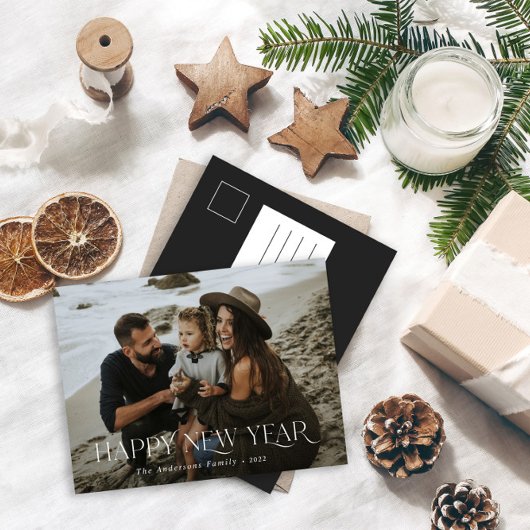 glückliches neues Jahr 1 Foto botanischer Blumenur Postkarte