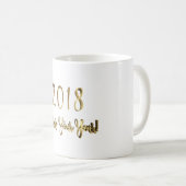 Glückliches neues Jahr 2018 Gold Look Typografie Kaffeetasse (VorderseiteRechts)