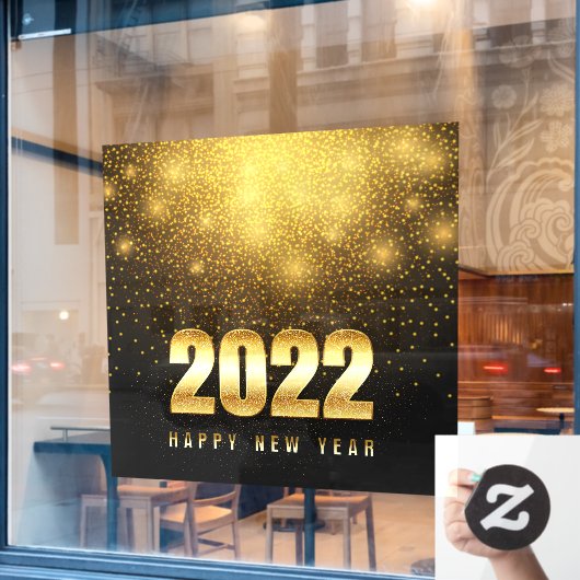 Glückliches neues Jahr 2022 Gold Black Business Sh Fensteraufkleber (Café-Fenster)