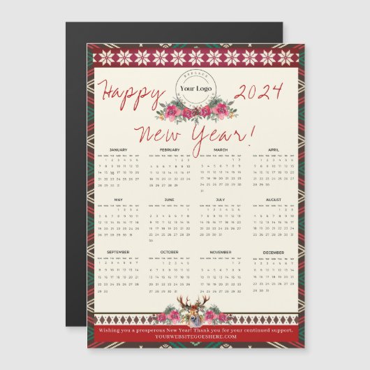 Glückliches neues Jahr 2024 Magnetic Calendar Benu Magnetkarte (Vorne/Hinten)